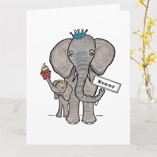 Persoonlijke Moederdagkaart met Olifant en Baby Kaart (Gele Bloem)