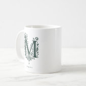 Persoonlijke mok met linocut botanische letter M (Voorkant links)