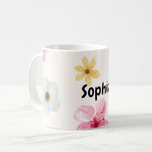 Persoonlijke mok met zachte waterverf bloemenaam