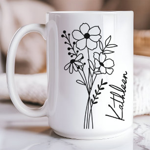 Persoonlijke mok voor haar, wilde bloemen mok voor