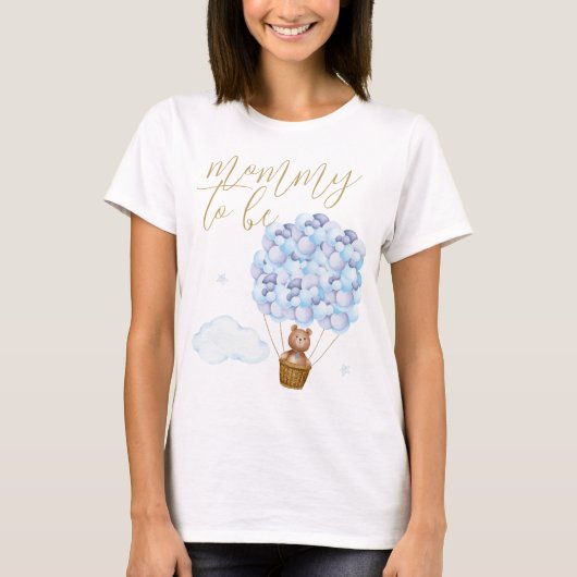 Persoonlijke 'Mommy To Be' teddybeer met blauwe ba T-shirt (Voorkant)