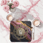 Persoonlijke Monogram Agate Roze Rustieke Metaal L Bier Onderzetter