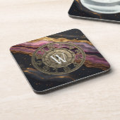 Persoonlijke Monogram Agate Roze Rustieke Metaal L Bier Onderzetter (Linkerzijde)