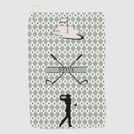Persoonlijke Monogram Argyle Aangepaste Naam Golfhanddoek (Voorkant)