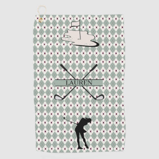 Persoonlijke Monogram Argyle Aangepaste Naam Vrouw Golfhanddoek