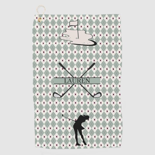 Persoonlijke Monogram Argyle Aangepaste Naam Vrouw Golfhanddoek (Voorkant)
