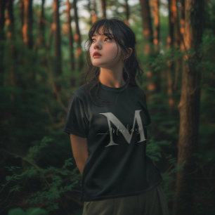 Persoonlijke Monogram Beginletter Naam Dames Donke T-shirt