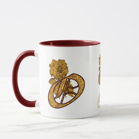 Persoonlijke Monogram Beginletter O Gouden Pioen Mok (Links)