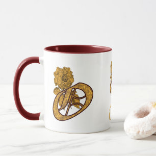 Persoonlijke Monogram Beginletter O Gouden Pioen Mok