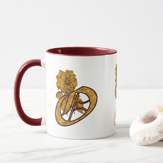 Persoonlijke Monogram Beginletter O Gouden Pioen Mok (Met donut)