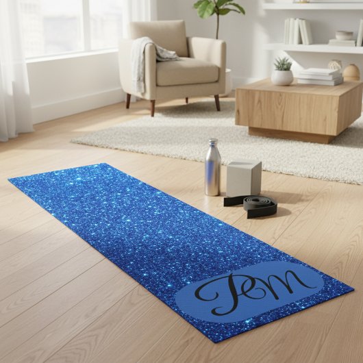 Persoonlijke Monogram Beginletters Blauwe Glitters Yogamat