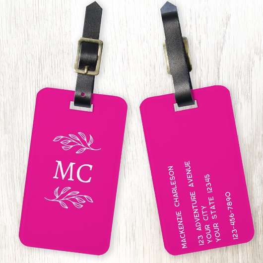 Persoonlijke Monogram Beginletters Botanisch Blad  Bagagelabel