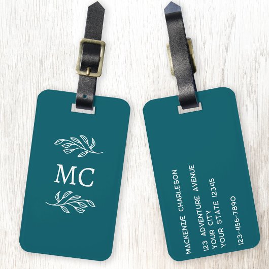 Persoonlijke Monogram Beginletters Botanisch blad Bagagelabel