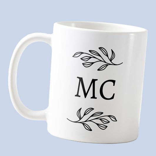 Persoonlijke Monogram Beginletters Botanische Blad Koffiemok