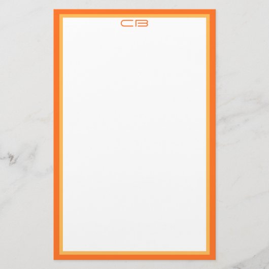 Persoonlijke Monogram Beginletters Oranje Rand Briefpapier (Voorkant)