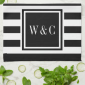 Persoonlijke Monogram Beginletters Zwart Wit Stree Theedoek (Gevouwen)