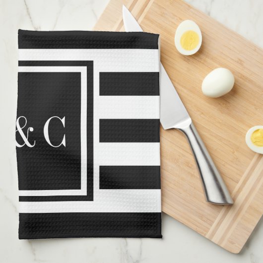 Persoonlijke Monogram Beginletters Zwart Wit Stree Theedoek (Quarter Fold)
