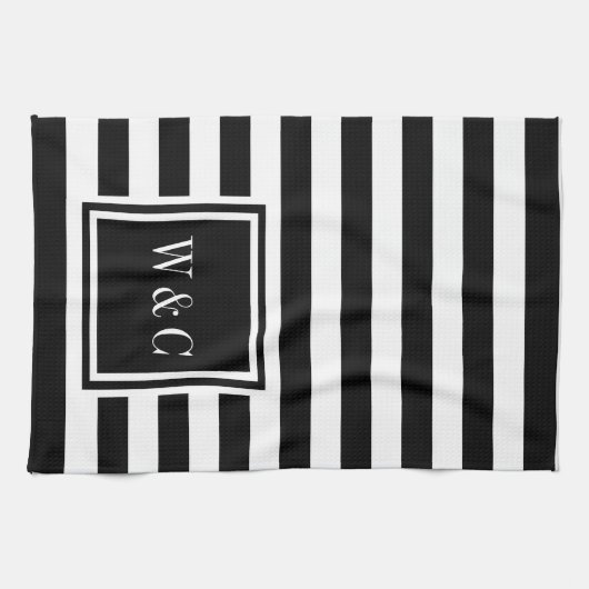 Persoonlijke Monogram Beginletters Zwart Wit Stree Theedoek (Horizontaal)