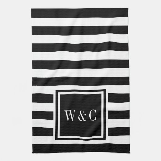 Persoonlijke Monogram Beginletters Zwart Wit Stree Theedoek (Verticaal)