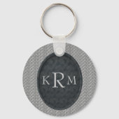 Persoonlijke Monogram Beginletters Zwarte Bloemen Sleutelhanger (Voorkant)