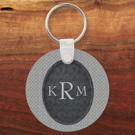 Persoonlijke Monogram Beginletters Zwarte Bloemen Sleutelhanger (Voorkant)