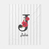 Persoonlijke monogram bewerkbare J tekst rode bloe Fleece Deken (Voorkant)