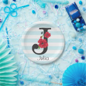 Persoonlijke monogram bewerkbare J tekst rode bloe Papieren Bordje (Feest)