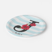 Persoonlijke monogram bewerkbare J tekst rode bloe Papieren Bordje (Gekanteld)