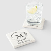 Persoonlijke Monogram Bladerkrans Stenen Onderzetter (Zijkant)