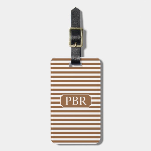 Persoonlijke Monogram Bruine Streep Bagage Label (Voorkant verticaal)