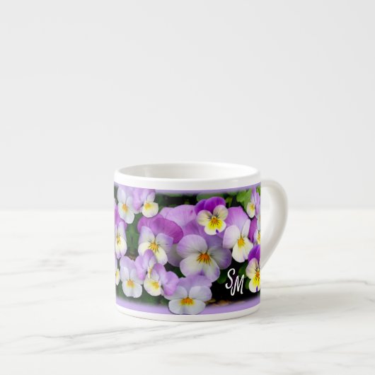 Persoonlijke monogram Dainty Pansy Espresso Cup Espresso Kop (Voorkant rechts)