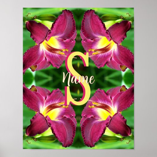 Persoonlijke Monogram Eerste Letter Namen Daglelie Poster (Voorkant)