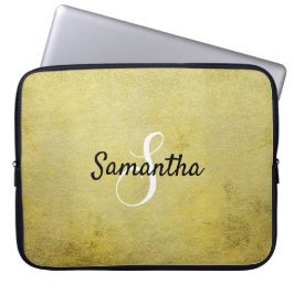 Persoonlijke monogram en naam goudolie laptop sleeve