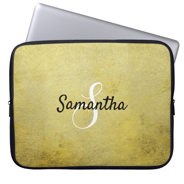 Persoonlijke monogram en naam goudolie laptop sleeve (Voorkant)