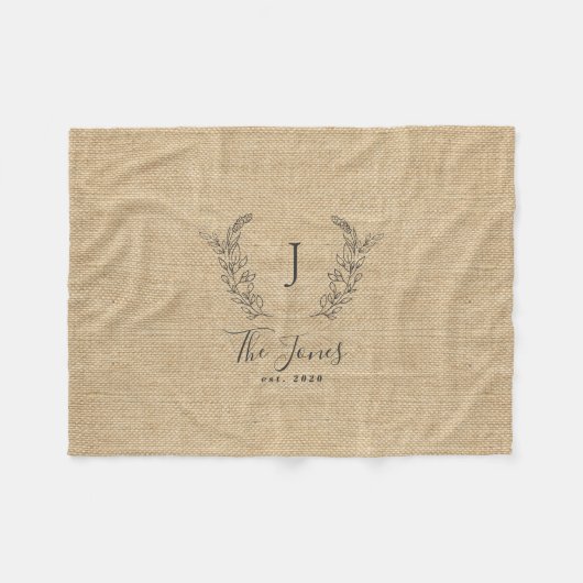 Persoonlijke monogram familienaam rustic fleece deken (Voorkant (Horizontaal))