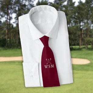 Persoonlijke Monogram Golfclubs Burgundy Rood Golf Stropdas