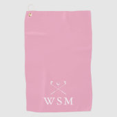 Persoonlijke Monogram Golfclubs Roze Golfhanddoek (Voorkant)