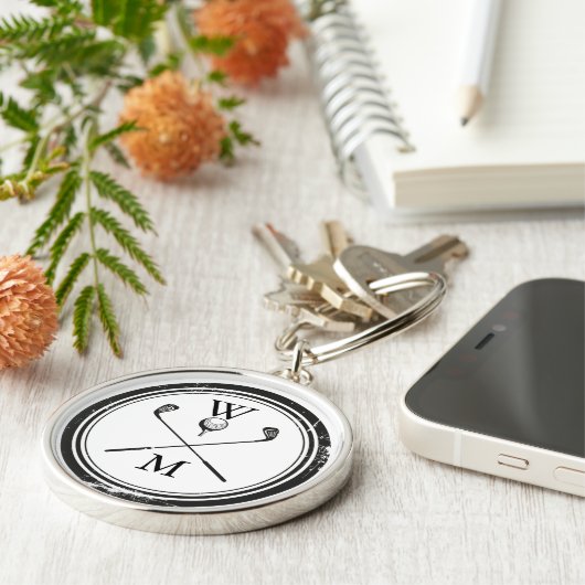 Persoonlijke Monogram Golfclubs Sleutelhanger (Zijkant)