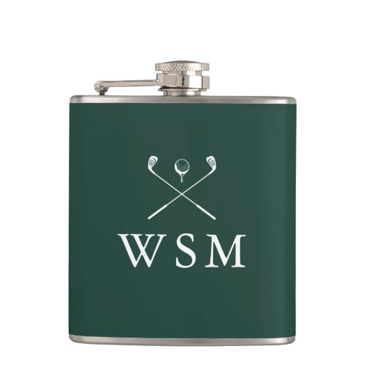 Persoonlijke Monogram Golfclubs Smaragdgroen Heupfles (Voorkant)