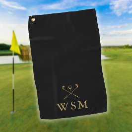 Persoonlijke Monogram Golfclubs Zwart En Goud Golfhanddoek