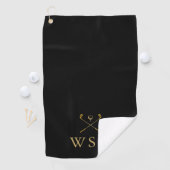 Persoonlijke Monogram Golfclubs Zwart En Goud Golfhanddoek (Insitu)