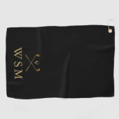Persoonlijke Monogram Golfclubs Zwart En Goud Golfhanddoek (Horizontaal)
