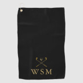 Persoonlijke Monogram Golfclubs Zwart En Goud Golfhanddoek (Voorkant)