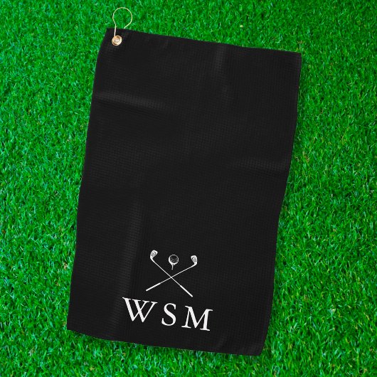Persoonlijke Monogram Golfclubs Zwart en Wit Golfhanddoek