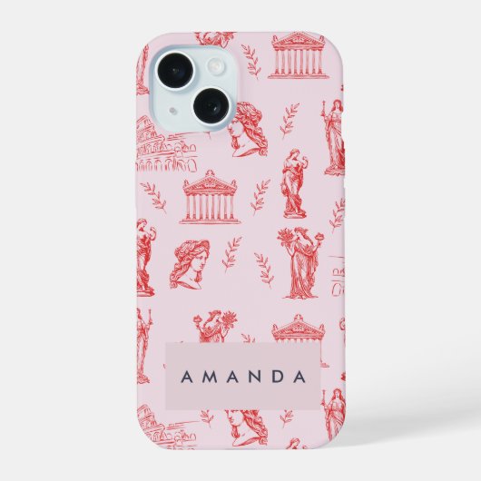 Persoonlijke Monogram Griekse Oude Standbeeld Cade iPhone 15 Case (Achterkant)