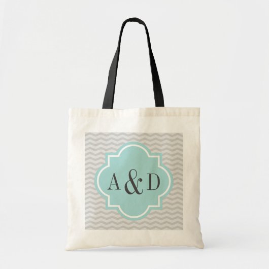 Persoonlijke monogram grijze chevron streep tas (Voorkant)