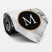 Persoonlijke Monogram Heren Das Zwart Wit Marmer (Opgerold)