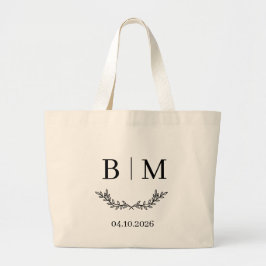 Persoonlijke Monogram Huwelijksdatum Boodschappent Grote Tote Bag