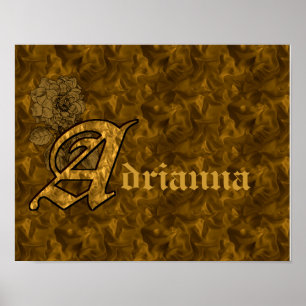 Persoonlijke monogram initiaal A gouden pioenroos  Poster