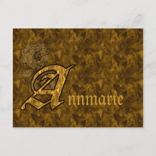 Persoonlijke monogram initiaal A naam gouden pioen Briefkaart